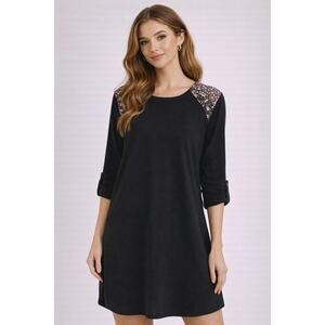 Evys Tree The Kylie  Floral Long Sleeve Shift Dress Womens Small Black Pink New